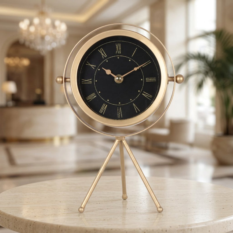 Aethel Modern Gold Metal Tripod Table Clock