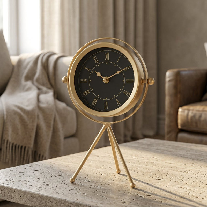 Aethel Modern Gold Metal Tripod Table Clock