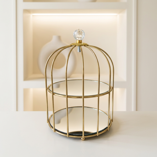 2 Tier Gold Cage Glass Dessert & Vanity Organizer Stand