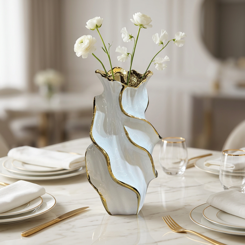 Golden Wave Ceramic Sculpture Vase