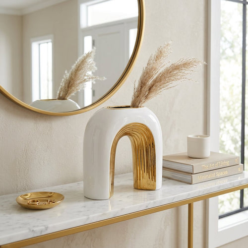 Elegant Arch Vase White and Gold