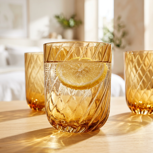 Honey Amber Swirl Crystal Glasses Set of 6 (350 ML)