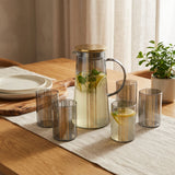 Greek Smokey Grey Glass Pitcher and Beverage Glass Set 7 Piece