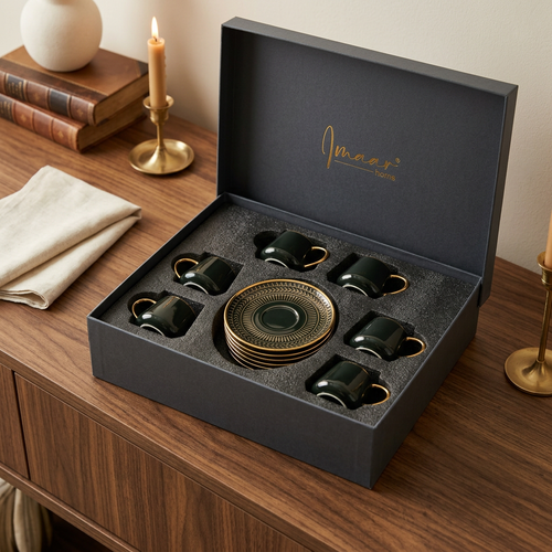 Elegant Dark Green with Gold Rims & Textured Saucer set of 6