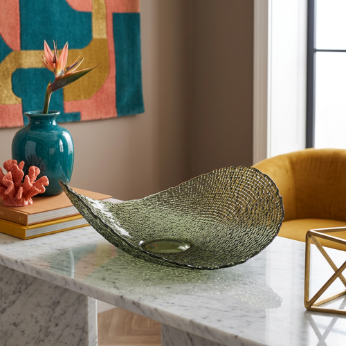 Elegant Woven Texture Glass Centerpiece Platter