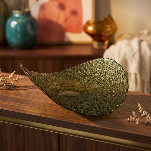 Elegant Woven Texture Glass Centerpiece Platter