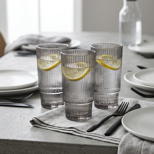 Modern Smoked Grey Water & Beverage Glasses Set of 3