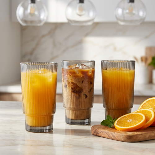 Modern Smoked Grey Water & Beverage Glasses Set of 3