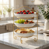 3-Tier Elegant Serving Stand with Gold-Plated Metal Frame