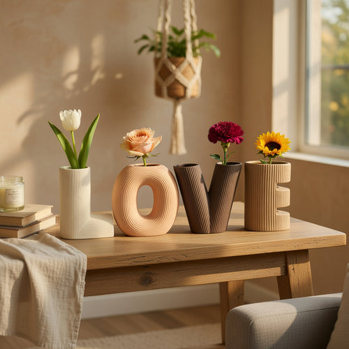 Elegant "LOVE" Sculptural Ceramic Vase Set 4 Piece