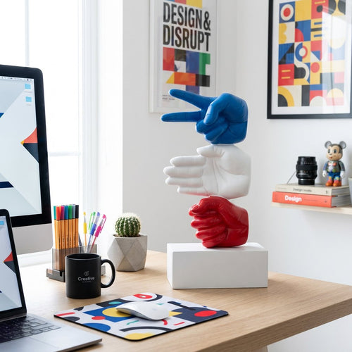 Retro Rock-Paper-Scissors Desk Statue