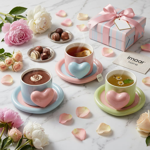 3D Heart Ceramic Cup & Chubby Saucer Set
