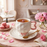 Geometric Cup with Pastel Bow & Gold Leaf Spoon