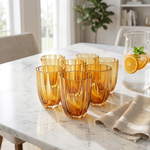Amber Gold Crystal Glasses Set of 6 (350 ML)