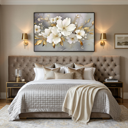 Gilded Blossom Symphony Canvas Art