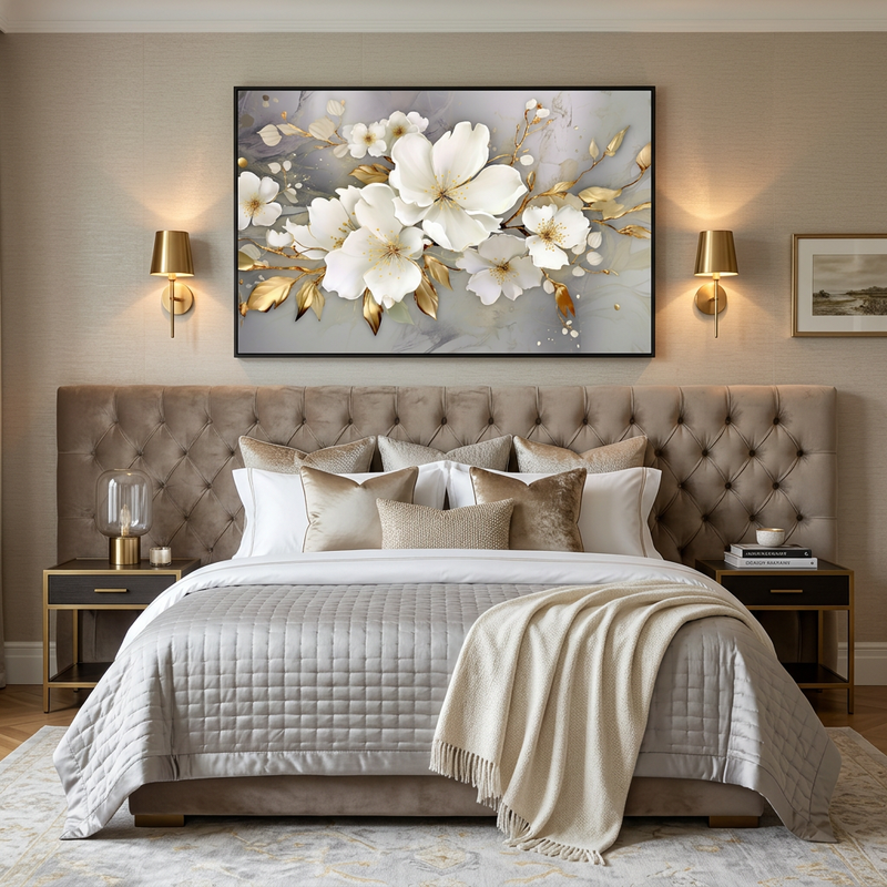 Gilded Blossom Symphony Canvas Art