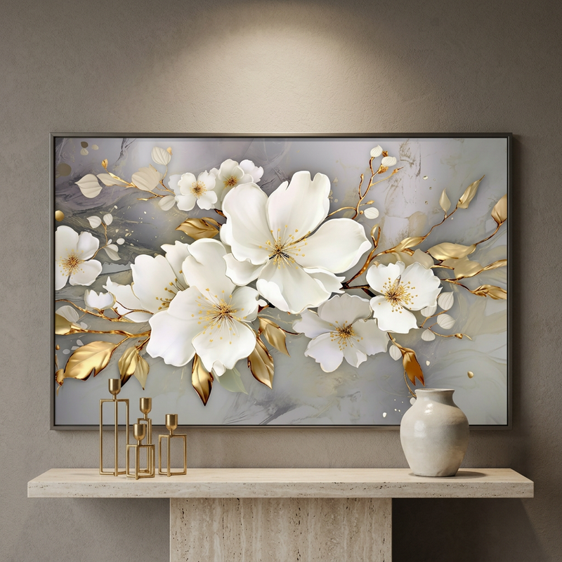Gilded Blossom Symphony Canvas Art