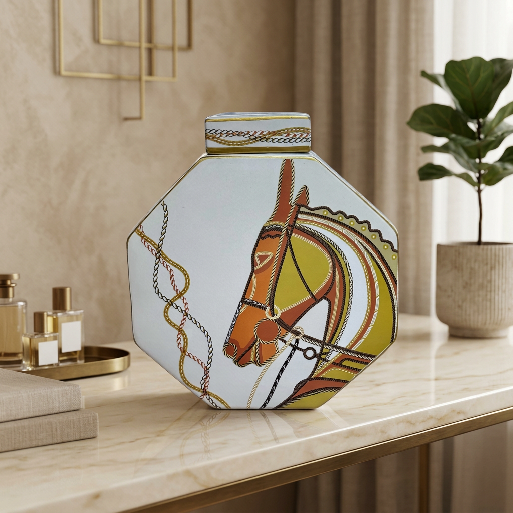 Imperial Horse Octagon Ceramic Jar