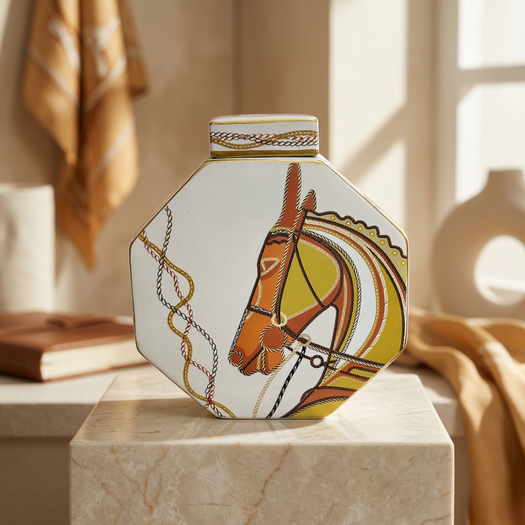 Imperial Horse Octagon Ceramic Jar