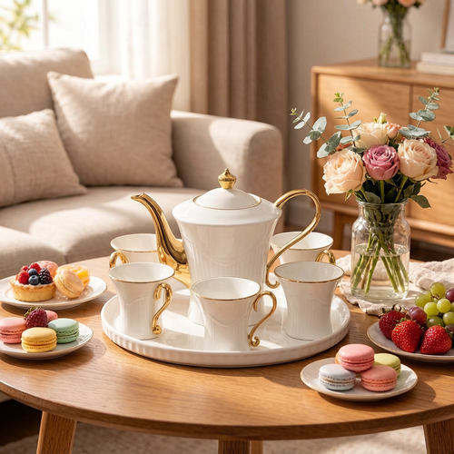 Imperial Gold Textured Tea Set with Serving Tray