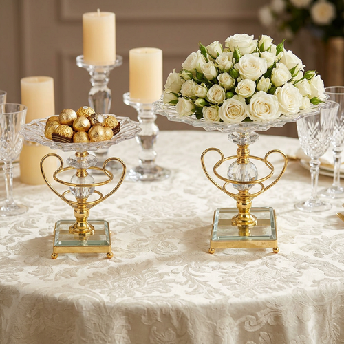 Luxury Crystal Fruit Bowl with Gold Platter Stand