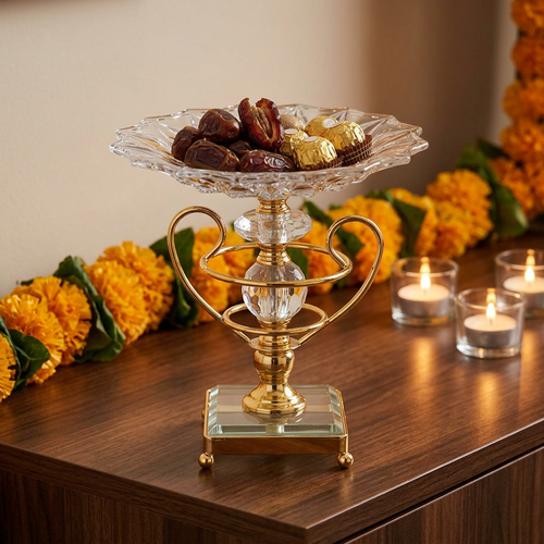 Luxury Crystal Fruit Bowl with Gold Platter Stand