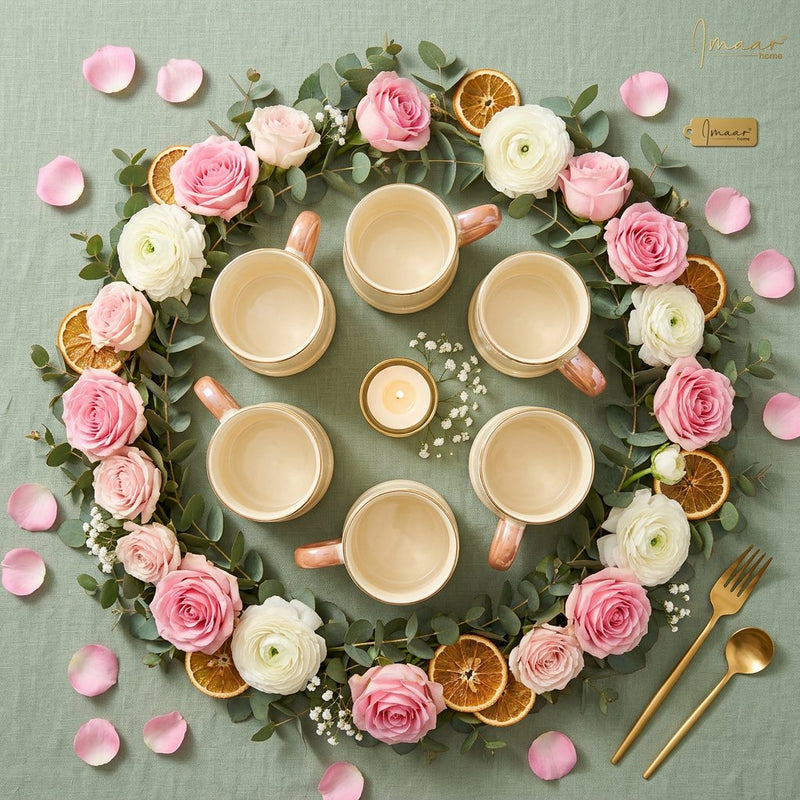 Glossy Pearl Finish Ceramic Tea Set with Tray