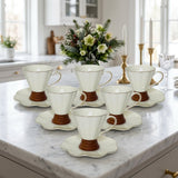 Elegant White V Shape Cups & Saucers Set of 6