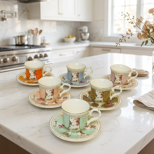 Multi-Color Pastel Panel Design with Gold Lining Set of 6