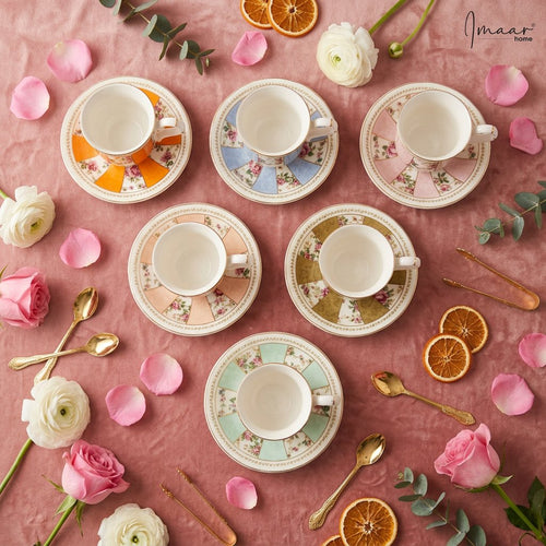 Multi-Color Pastel Panel Design with Gold Lining Set of 6