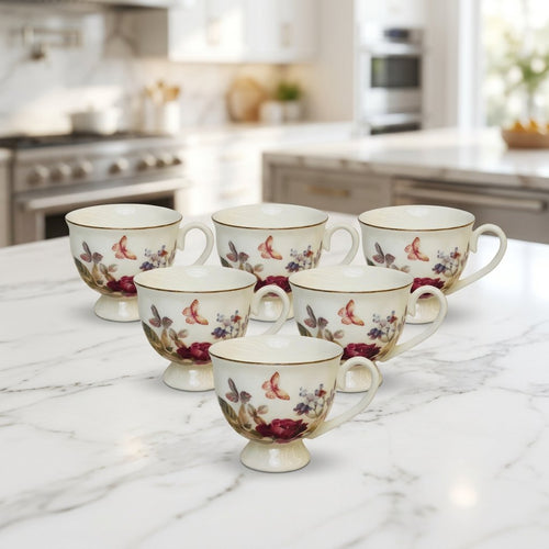 Vintage Floral Tea Set with Gold Lining Rim Set of 6