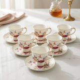 Vintage Floral Tea Set with Gold Lining Rim Set of 6