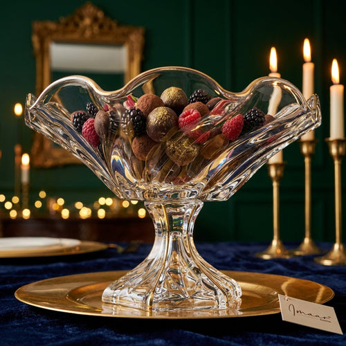 Elegant Gold Bordered Ruffled Glass Bowl