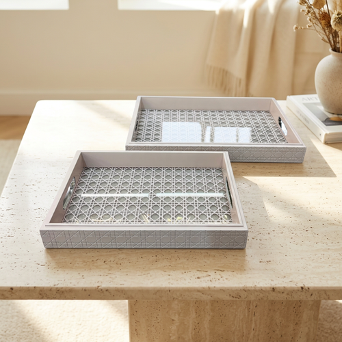 Luxury Blush Pink & Cannage Serving Trays Set of 2