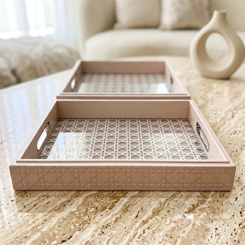 Luxury Blush Pink & Cannage Serving Trays Set of 2