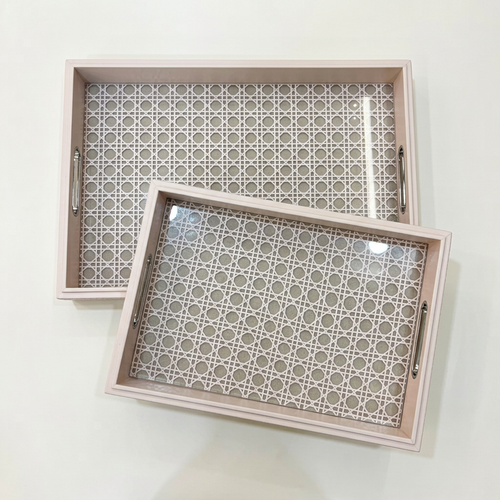 Luxury Blush Pink & Cannage Serving Trays Set of 2