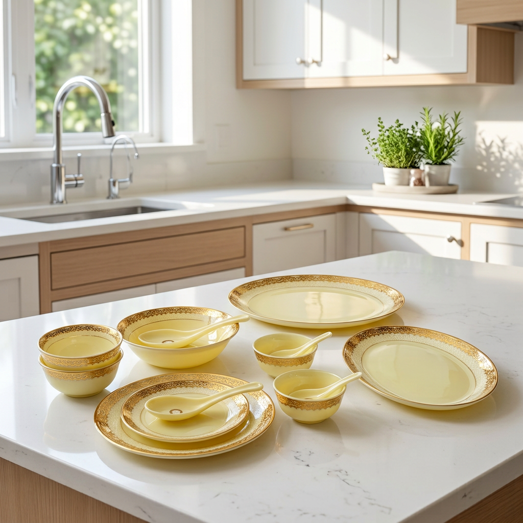 Regal Ivory & Gold Dinnerware Set with Filigree Borders 35 Pcs