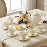 Vintage Ivory Ceramic Cup and Saucer Set of 6