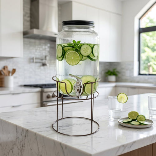 Bistro Column Glass Dispenser with Iron Caddy