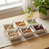 Elegant Square Wavy Bowls with Matching Spoons Set of 6
