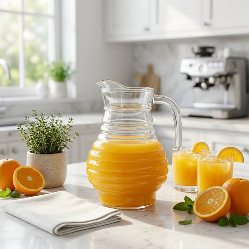Elegant Ribbed Beverage Pitcher with Sturdy Handle