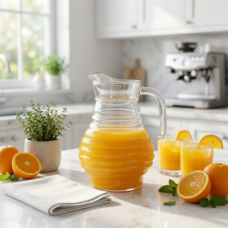 Elegant Ribbed Beverage Pitcher with Sturdy Handle