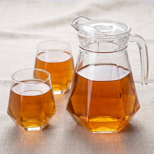 Diamond Cut Glass Pitcher & 6 Tumbler Set