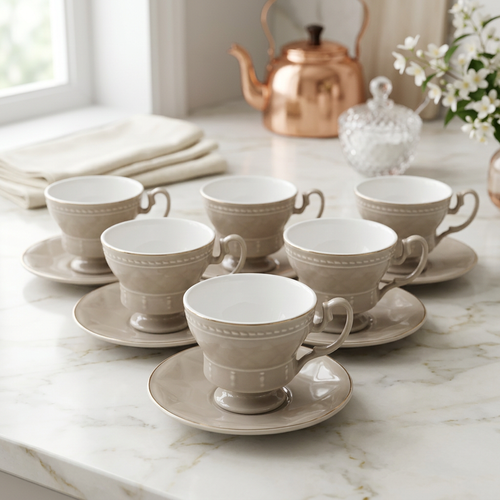 Modern Bistro Cup & Saucer Set 12 Piece