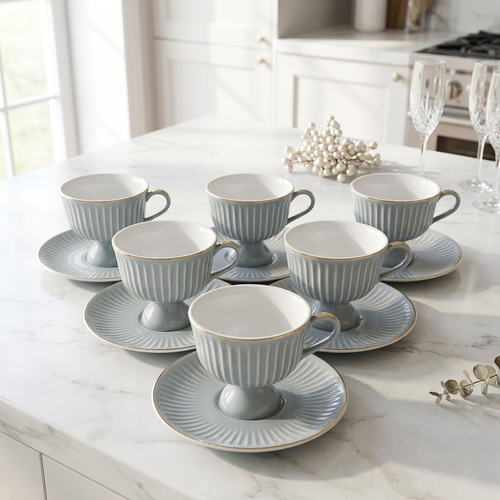 Imperial Mineral Gray Gilded Cup & Saucer Set 12 Piece
