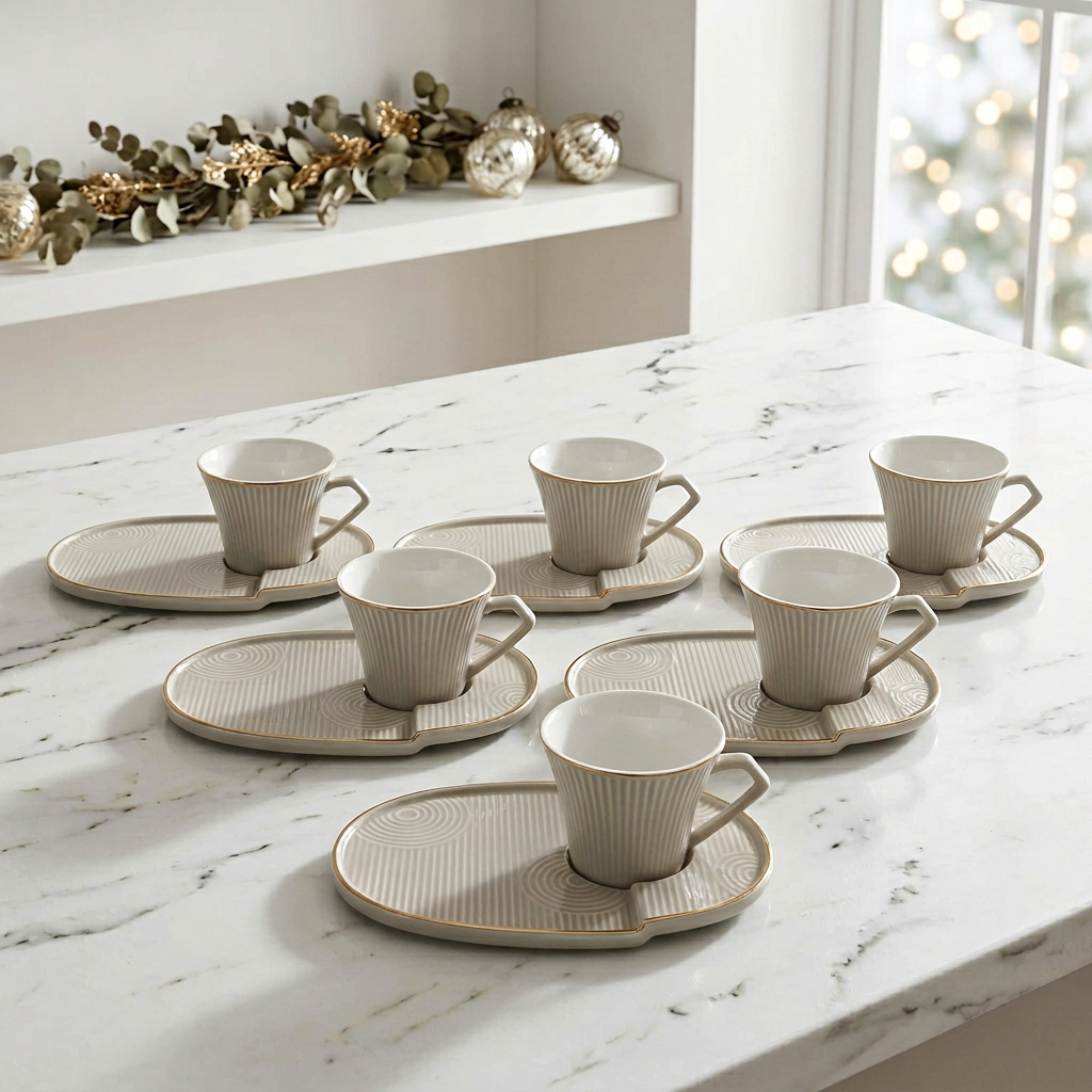 Imperial Ceramic Cup & Elongated Saucer Set of 6