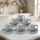 Minimalist Ceramic Cup & Deep Rimmed Saucer Set of 6