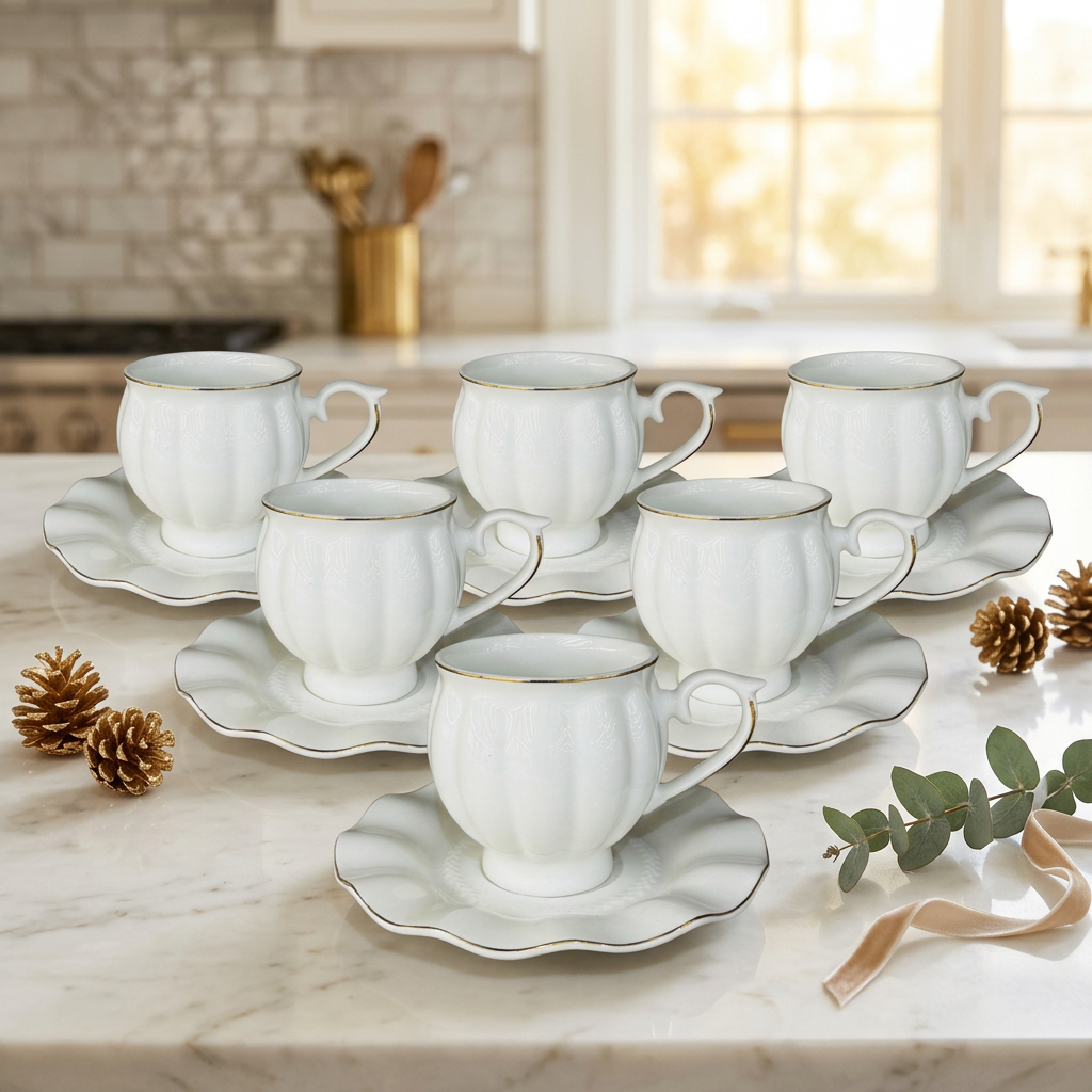 Elegant Blossom Petal Cup & Saucer Set of 6