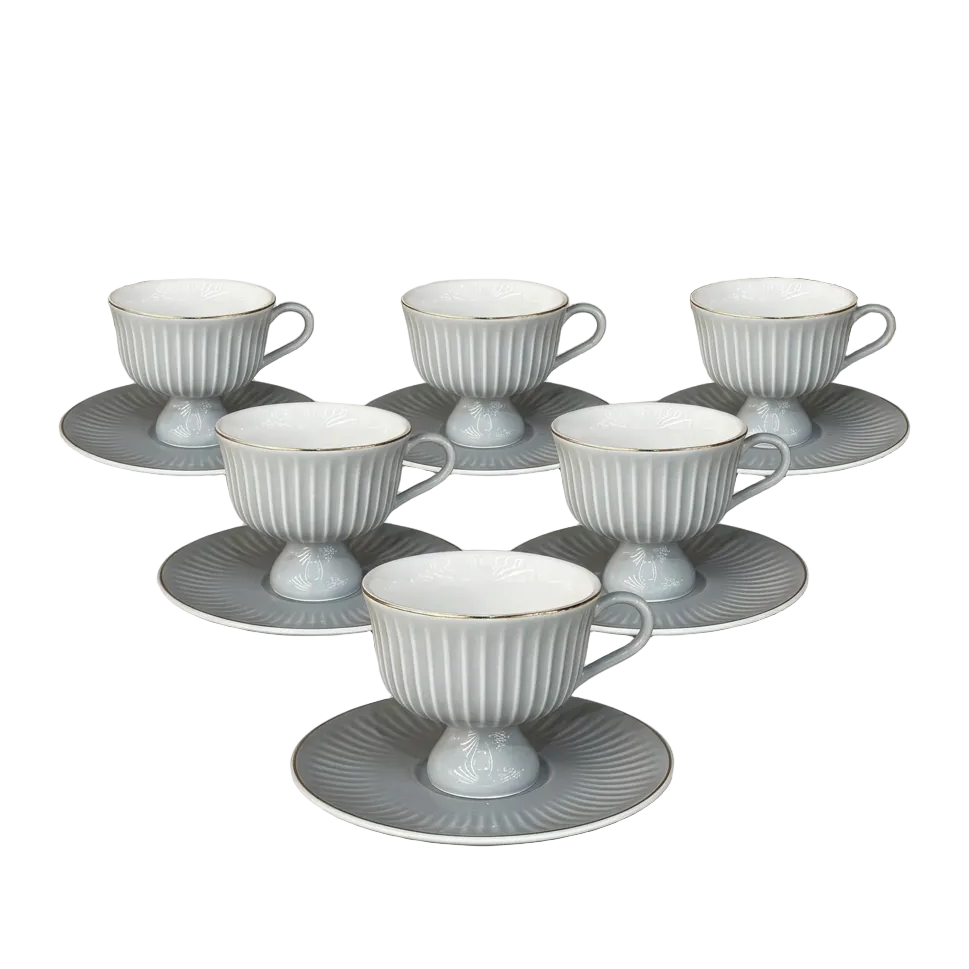Imperial Mineral Gray Gilded Cup & Saucer Set of 6