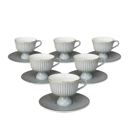 Imperial Mineral Gray Gilded Cup & Saucer Set 12 Piece